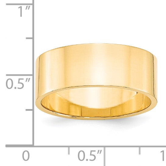 14K Yellow Gold Flat Wedding Band, 8mm Wide, Lightweight Solid Ring With No Stone