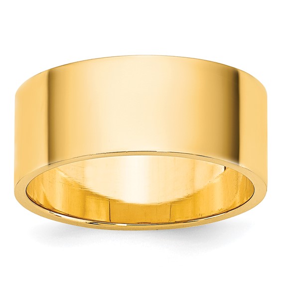 14K Yellow Gold Flat Wedding Band, 8mm Wide, Lightweight Solid Ring With No Stone