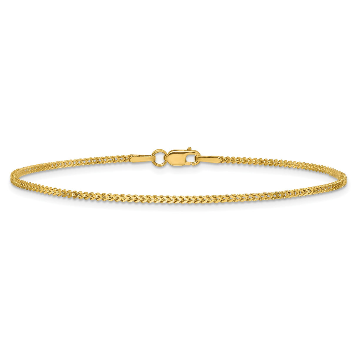 14K Yellow Gold 1 mm Franco Chain Bracelet, Polished detail view