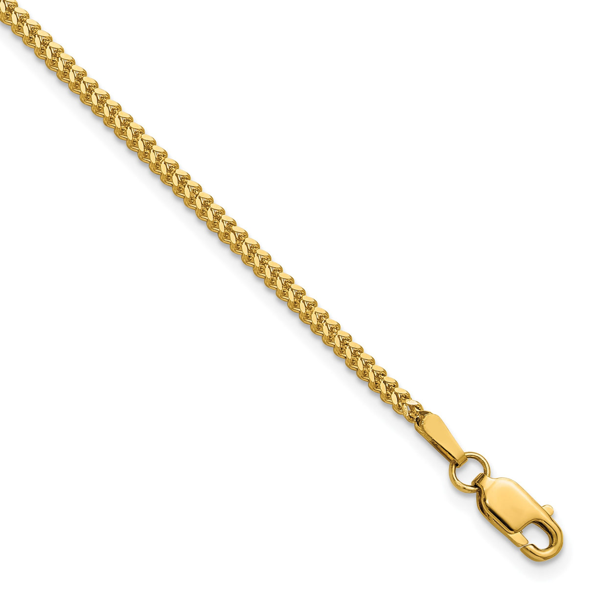 14K Yellow Gold 1.4 mm Franco Chain Bracelet, Polished shown for scale