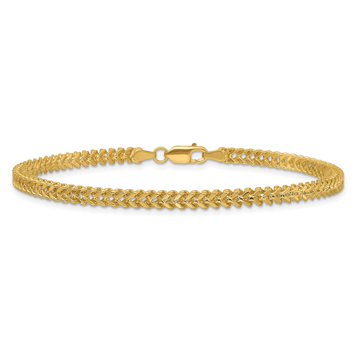 14K Yellow Gold 2.5 mm Franco Chain Bracelet, Polished detail view
