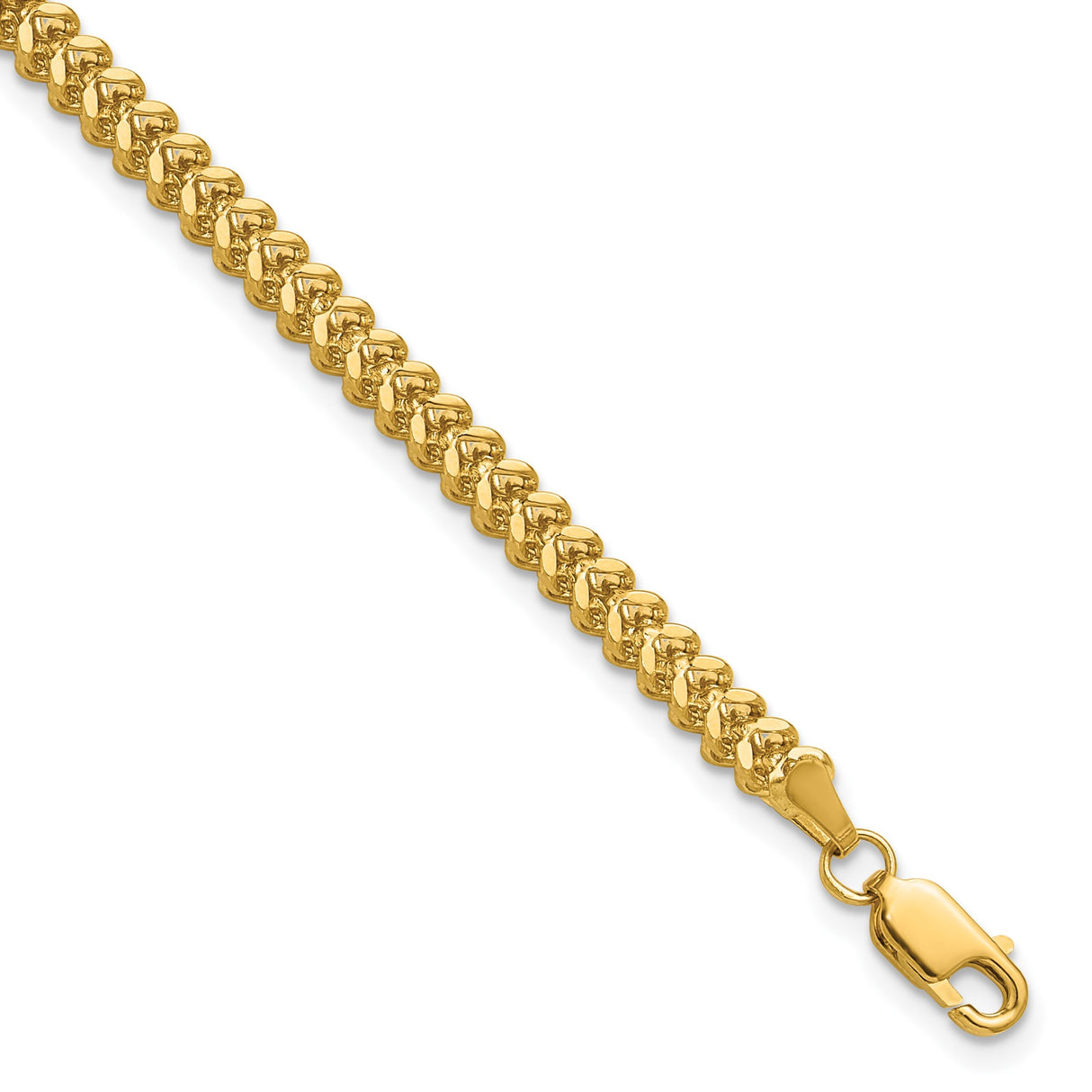 14K Yellow Gold 2.5 mm Franco Chain Bracelet, Polished shown for scale