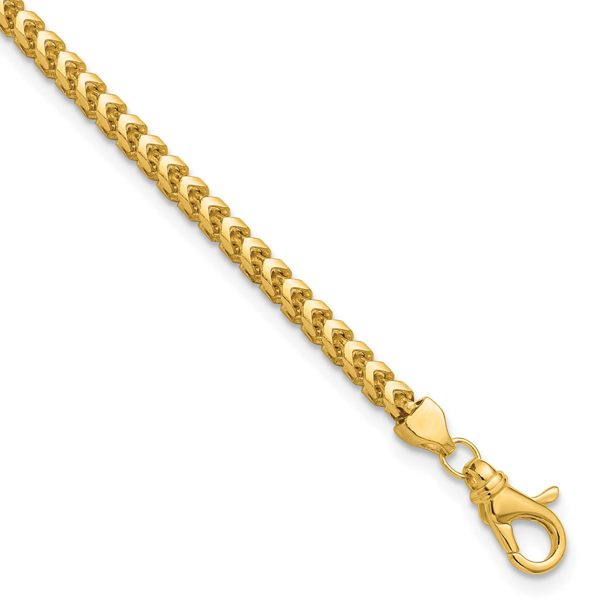 14K Yellow Gold 3 mm Franco Chain Anklet, Polished detail view