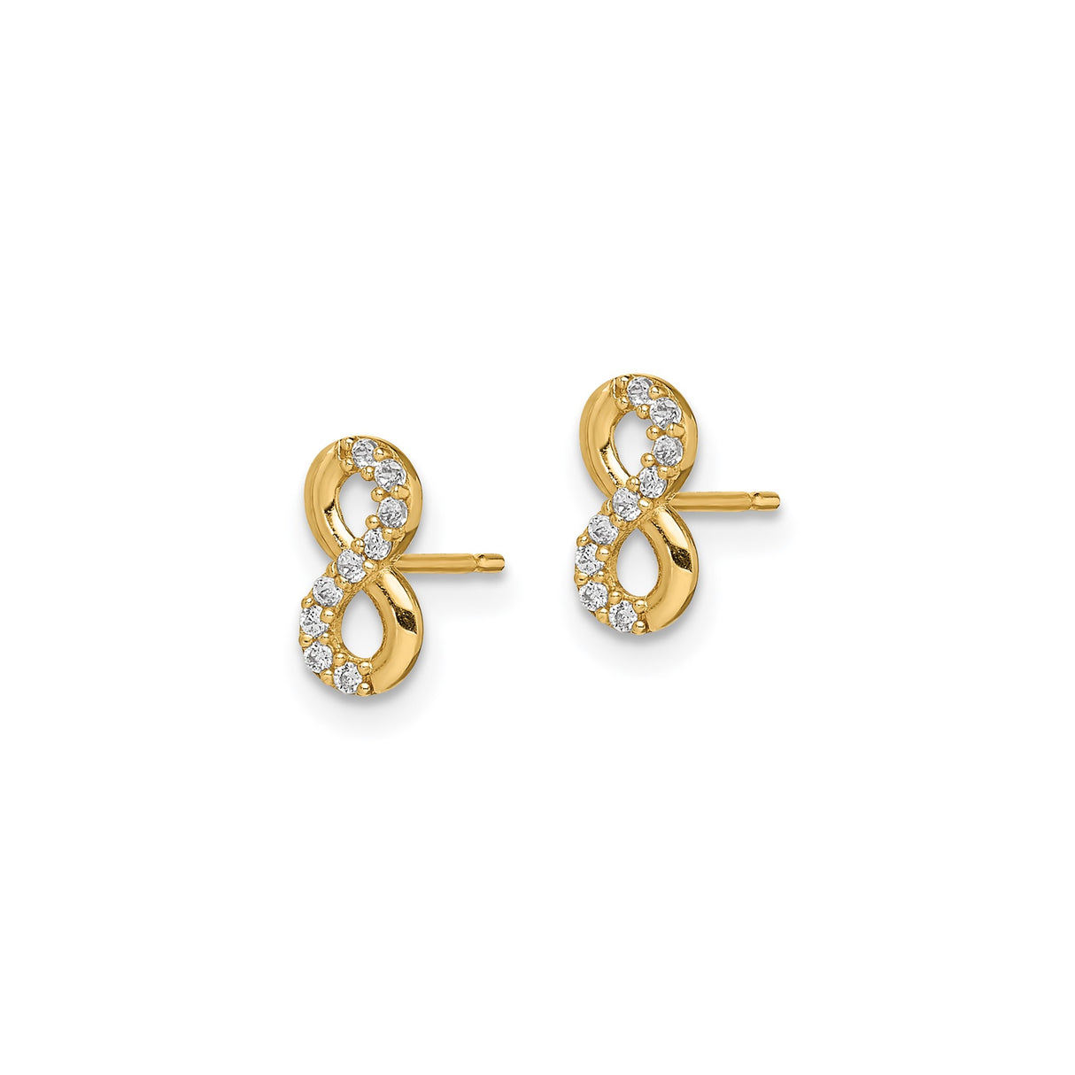 14k Yellow Gold Infinity Stud Earrings with Cubic Zirconia Accents, Polished Finish
