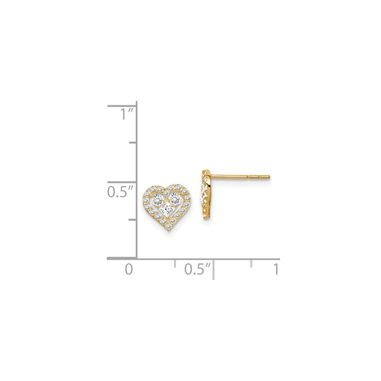 14k Yellow Gold Heart Stud Earrings with Cubic Zirconia Accents for Women