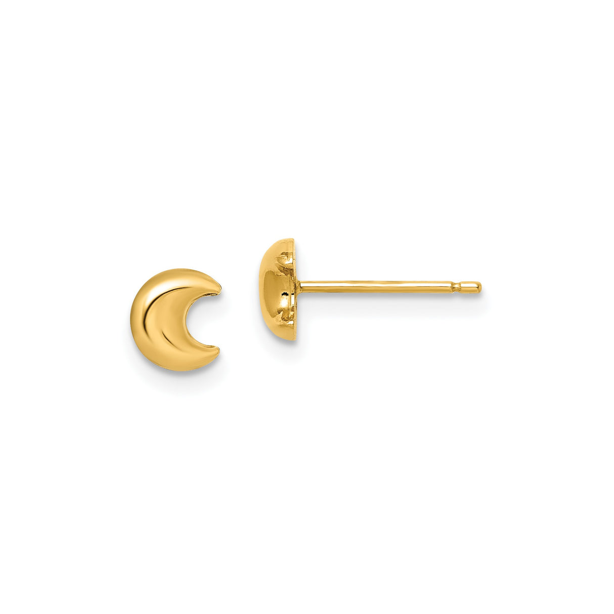 14k Yellow Gold Crescent Moon Stud Earrings, Polished Minimalist Celestial Jewelry for Women