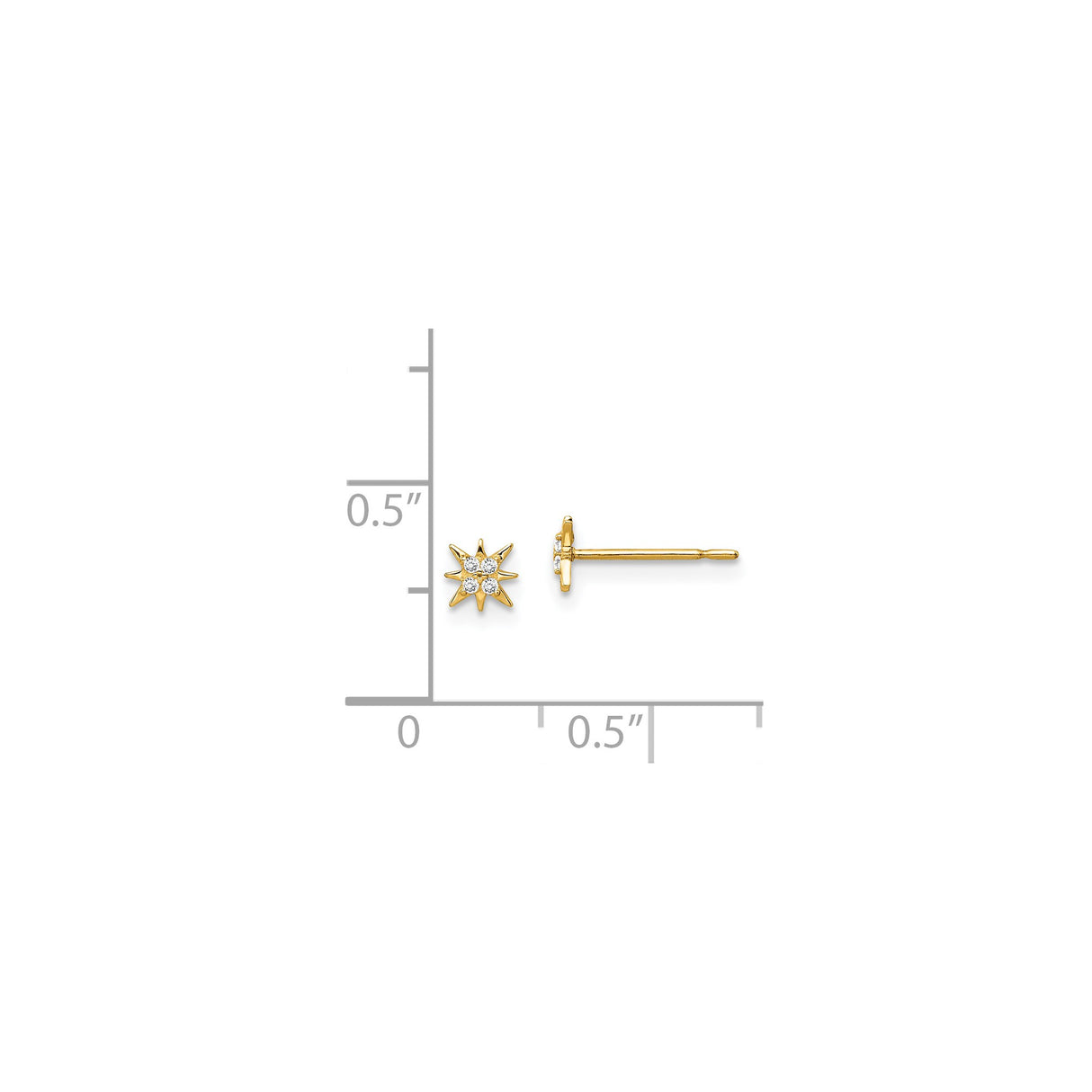 14k Yellow Gold Starburst Stud Earrings with Diamond Center, Celestial 8-Point Design