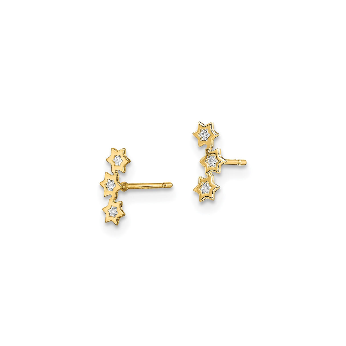 14k Yellow Gold Star Cluster Stud Earrings with Diamond Accent and Six-Pointed Star Design