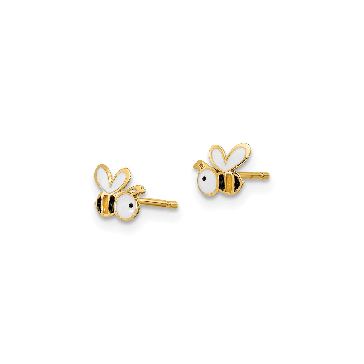 14k Yellow Gold Bumblebee Stud Earrings with Whimsical Enamel Detail, Nature Inspired Jewelry