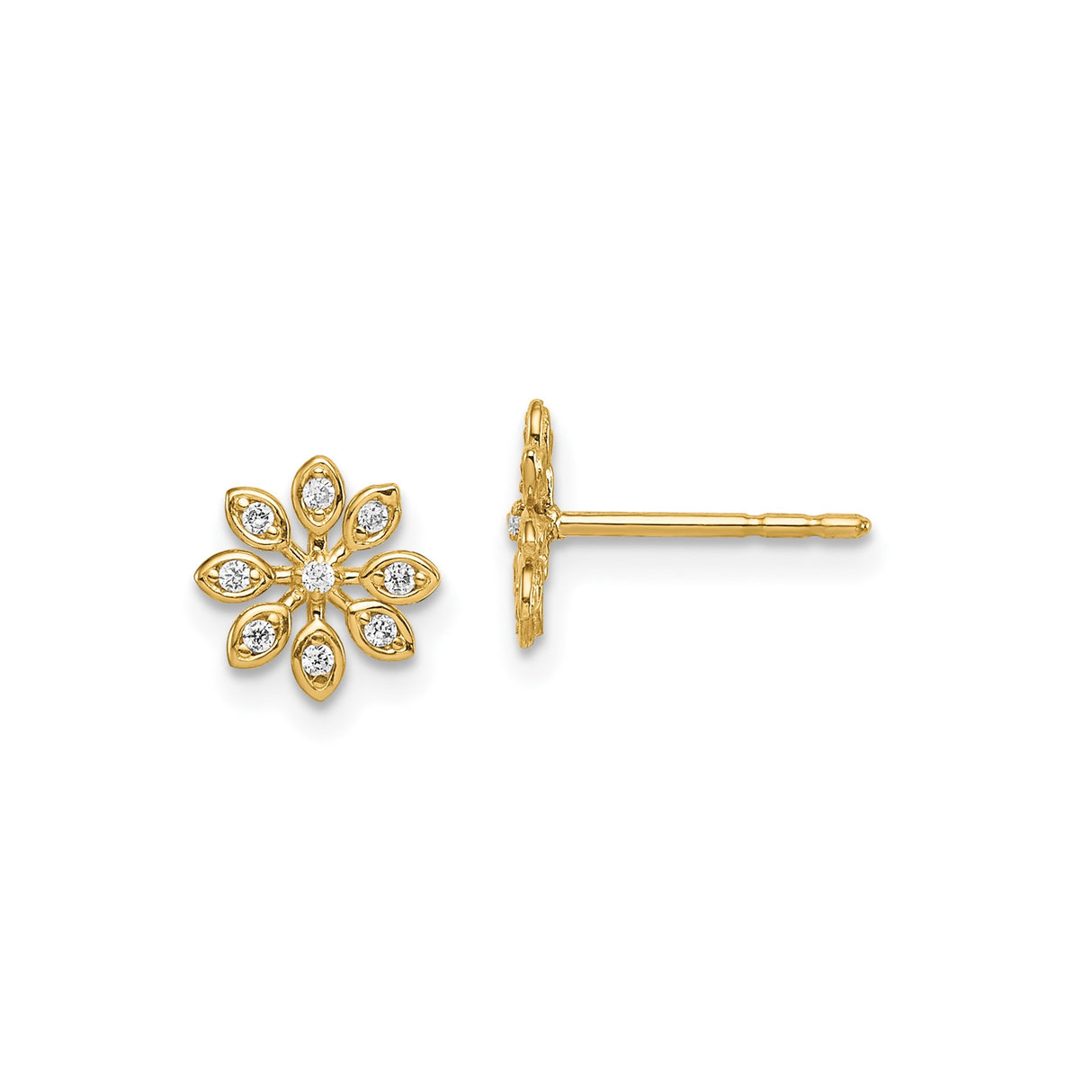 14k Yellow Gold Floral Stud Earrings with Diamond Accents, Delicate Flower Design for Women