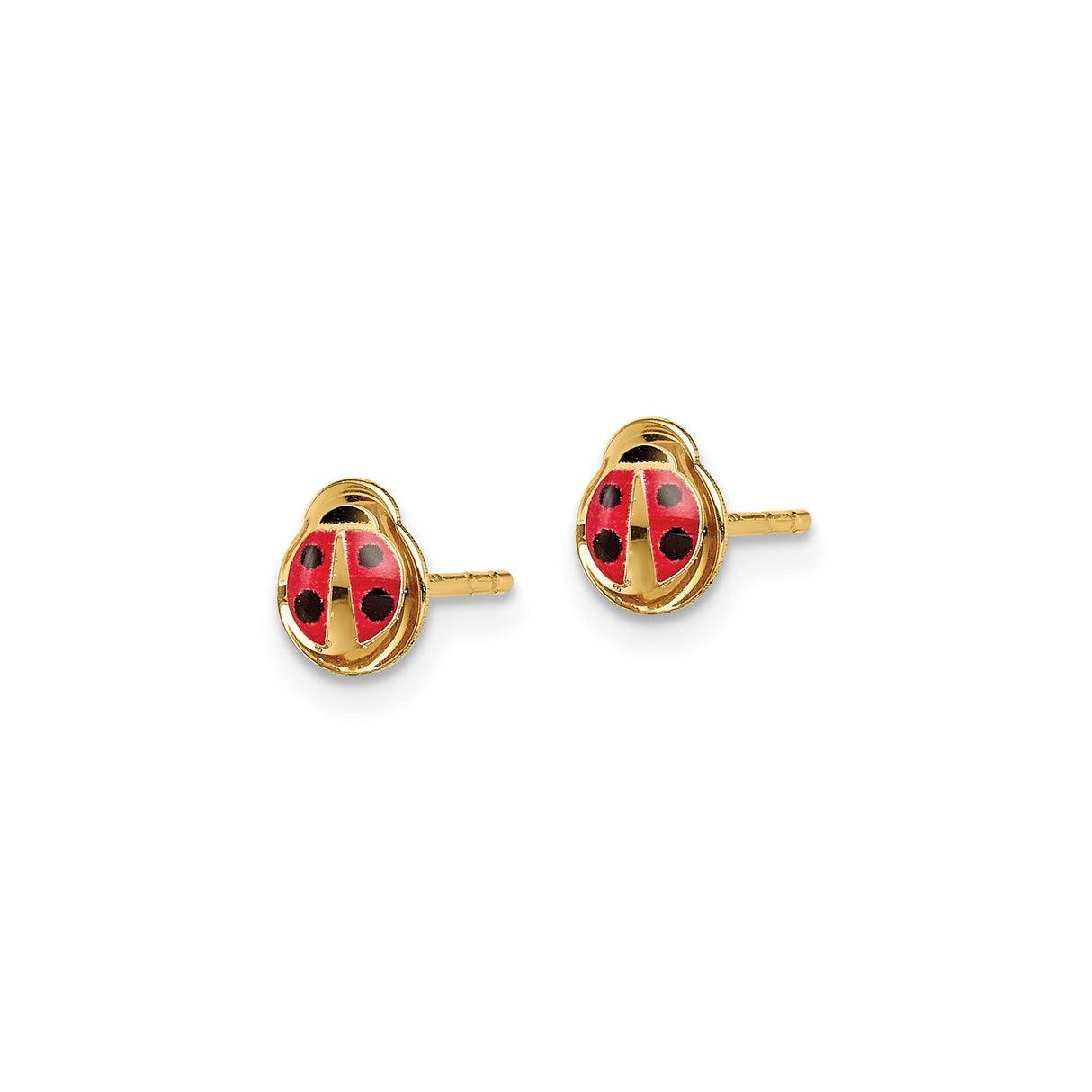 14k Yellow Gold Ladybug Stud Earrings with Red and Black Enamel, Whimsical Nature Jewelry