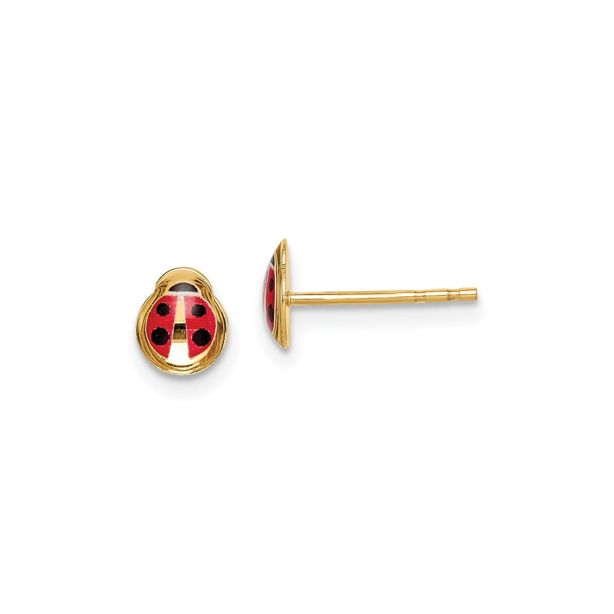 14k Yellow Gold Ladybug Stud Earrings with Red and Black Enamel, Whimsical Nature Jewelry
