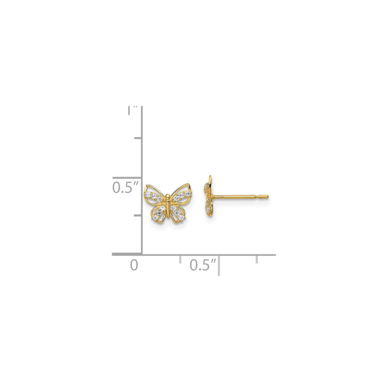 14k Yellow Gold Butterfly Stud Earrings with Openwork Wings and Cubic Zirconia Accents