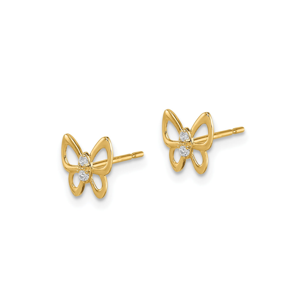 14k Yellow Gold Butterfly Stud Earrings with Openwork Design and Diamond Accents