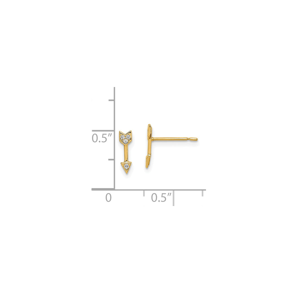 14k Yellow Gold Arrow Stud Earrings with Cubic Zirconia, Minimalist Style for Women