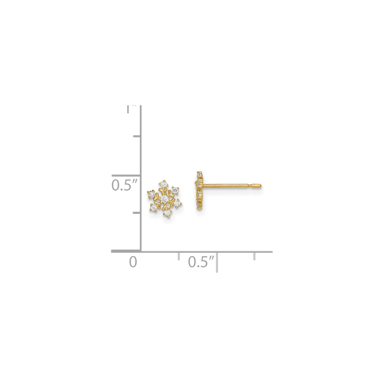 14k Yellow Gold Stud Earrings with Floral Cluster Design and Sparkling White Stones for Women