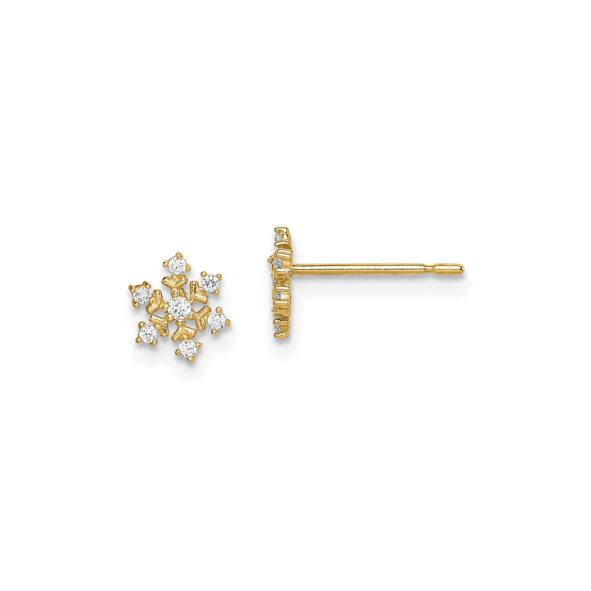 14k Yellow Gold Stud Earrings with Floral Cluster Design and Sparkling White Stones for Women