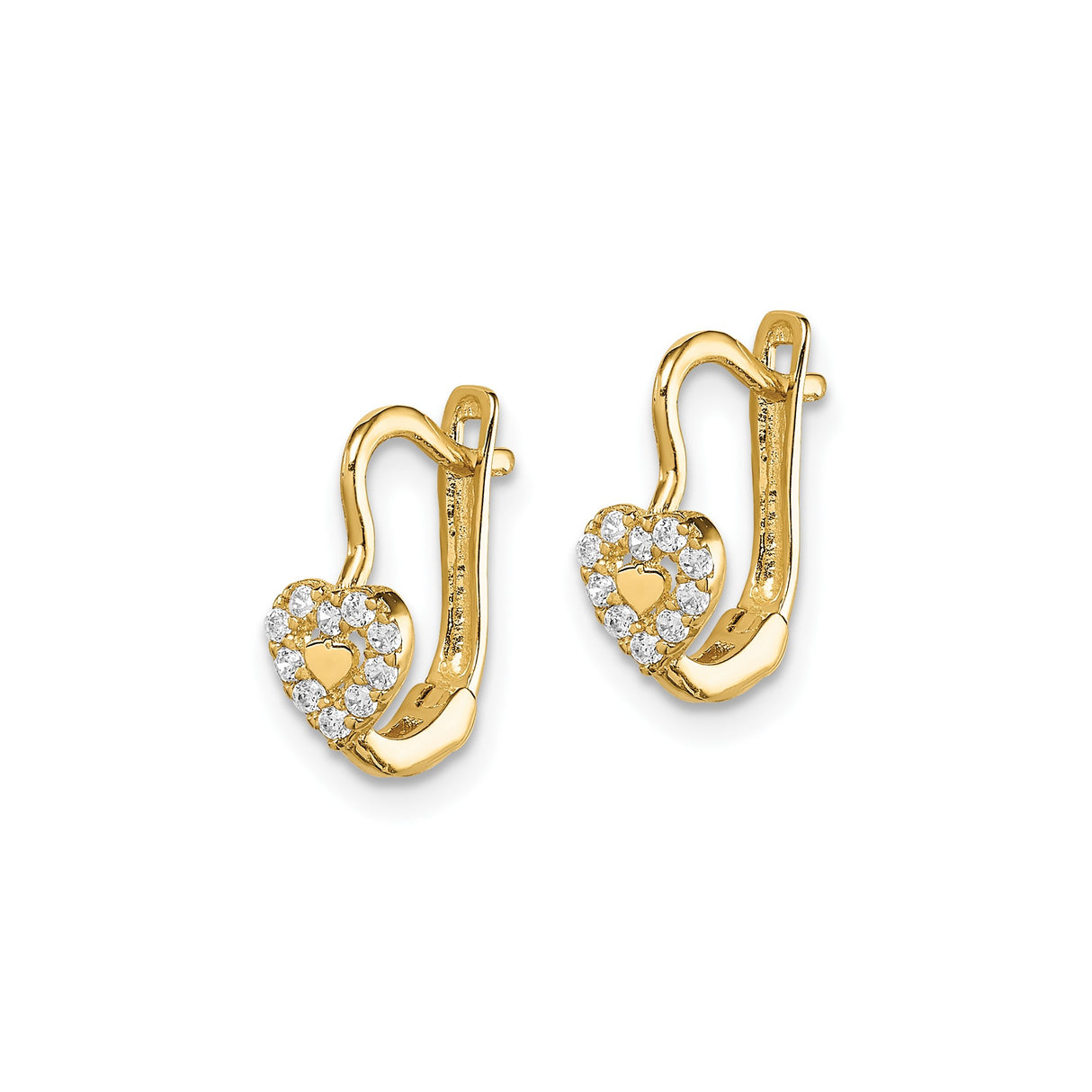 14k Yellow Gold Heart Leverback Earrings with Cubic Zirconia Accents and Cutout Design