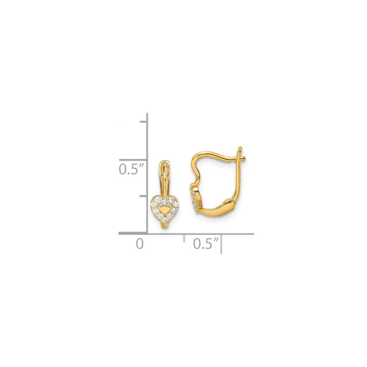 14k Yellow Gold Heart Leverback Earrings with Cubic Zirconia Accents and Cutout Design