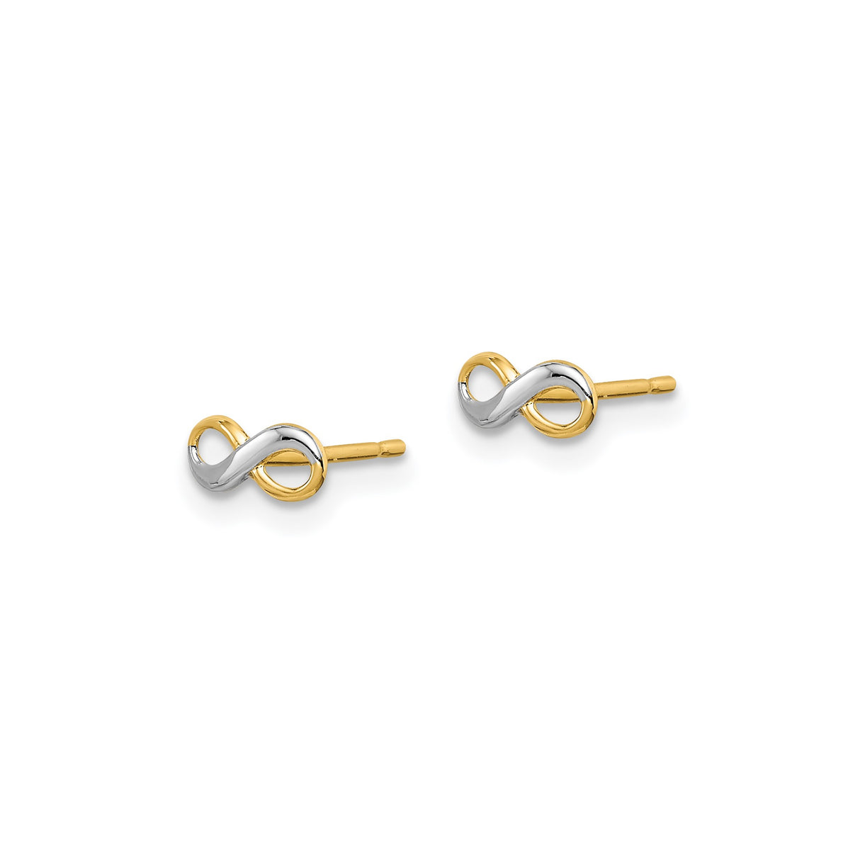 14k Yellow Gold Infinity Stud Earrings, Two-Tone Polished Minimalist Design for Women