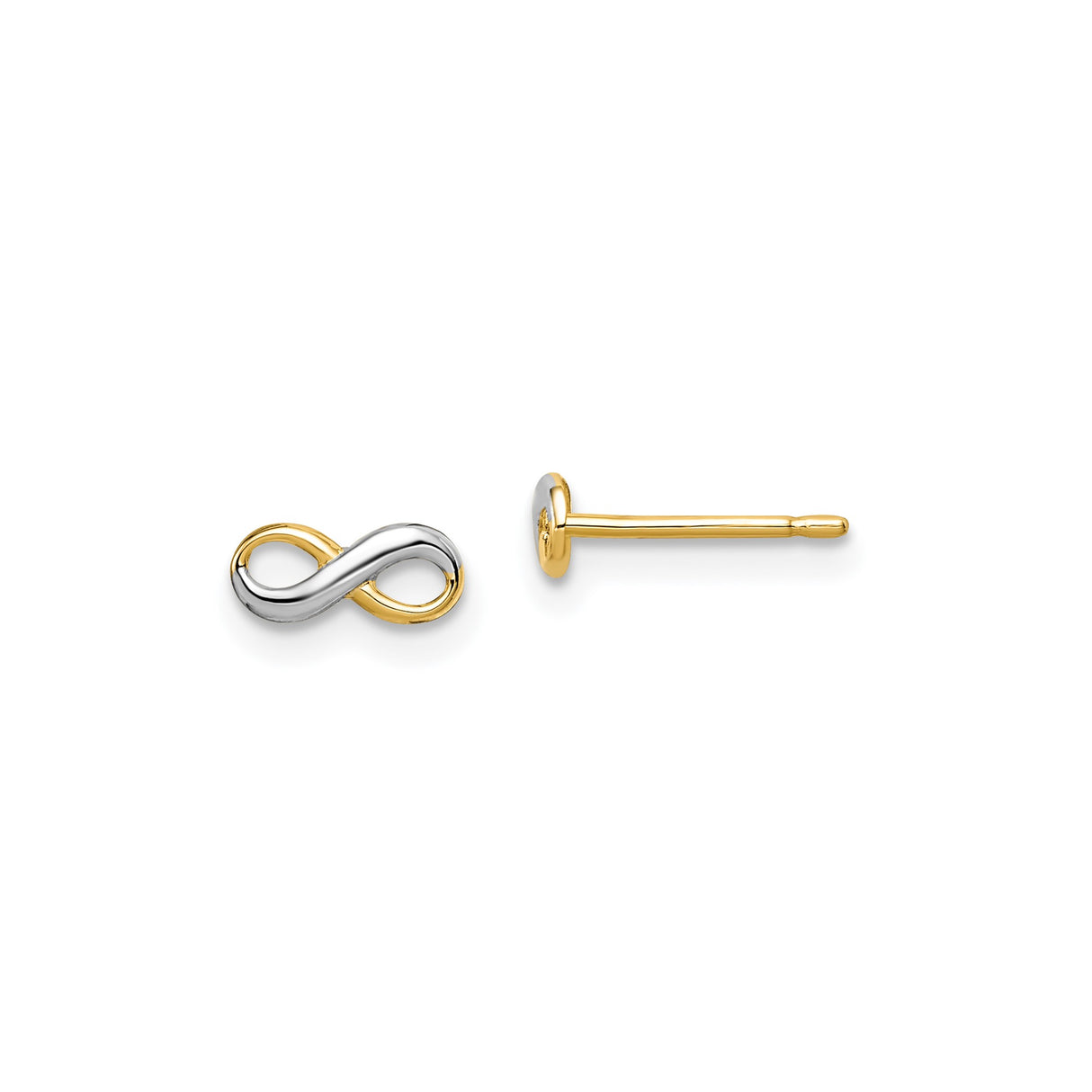 14k Yellow Gold Infinity Stud Earrings, Two-Tone Polished Minimalist Design for Women