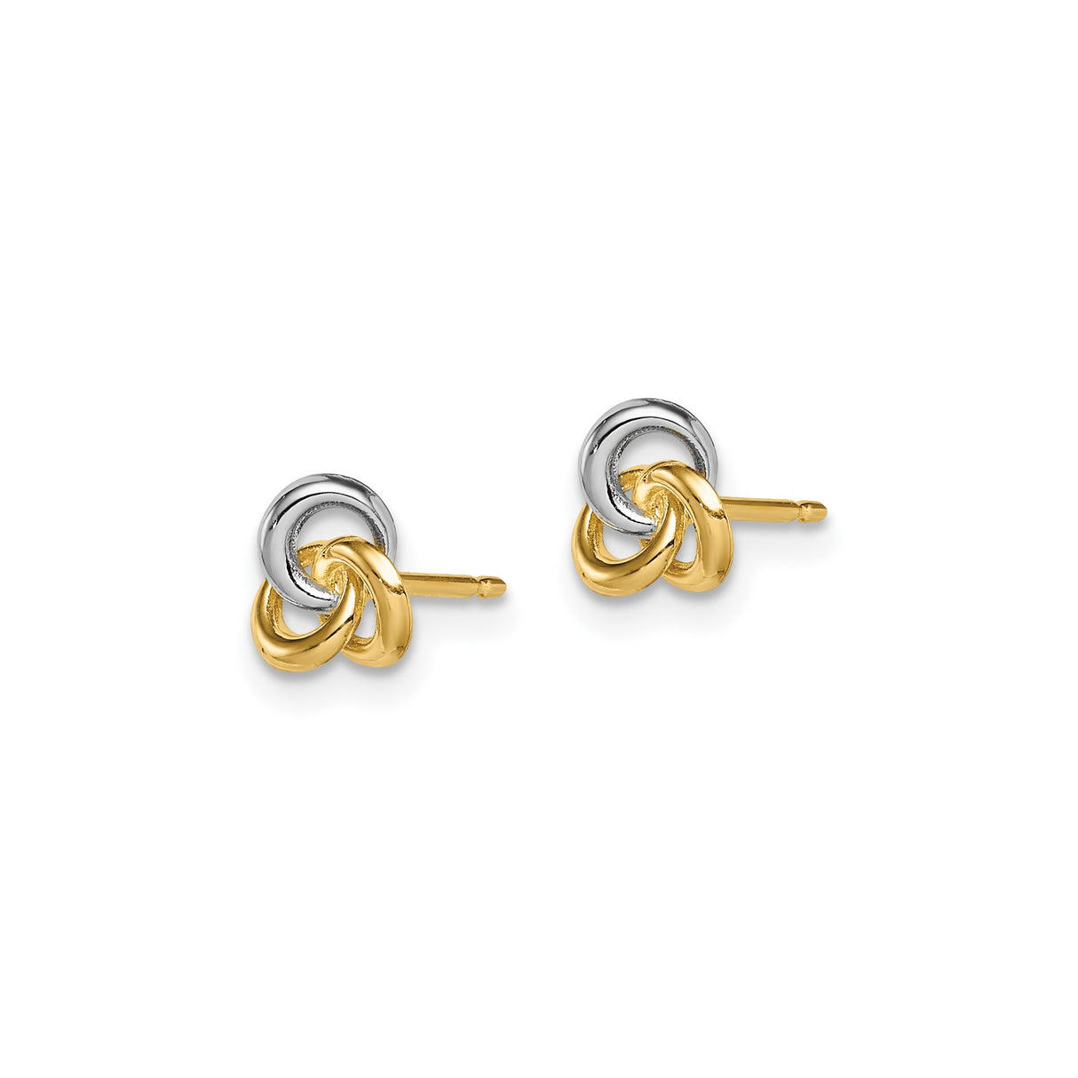 14k Yellow Gold Interlocking Knot Stud Earrings, Two-Tone Triple Ring Design