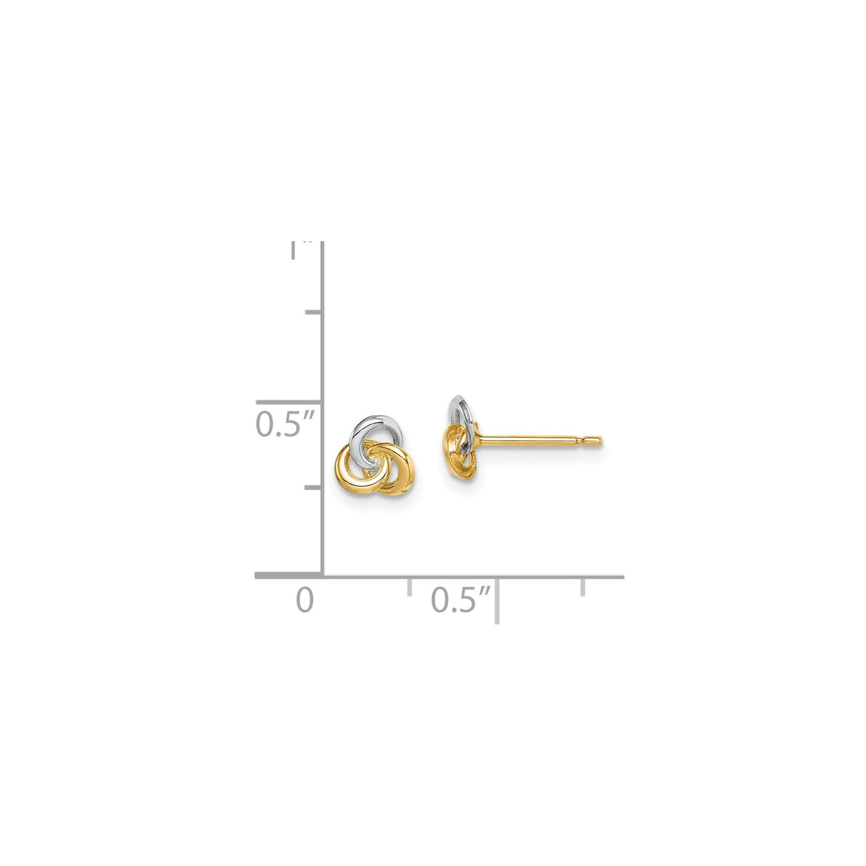 14k Yellow Gold Interlocking Knot Stud Earrings, Two-Tone Triple Ring Design