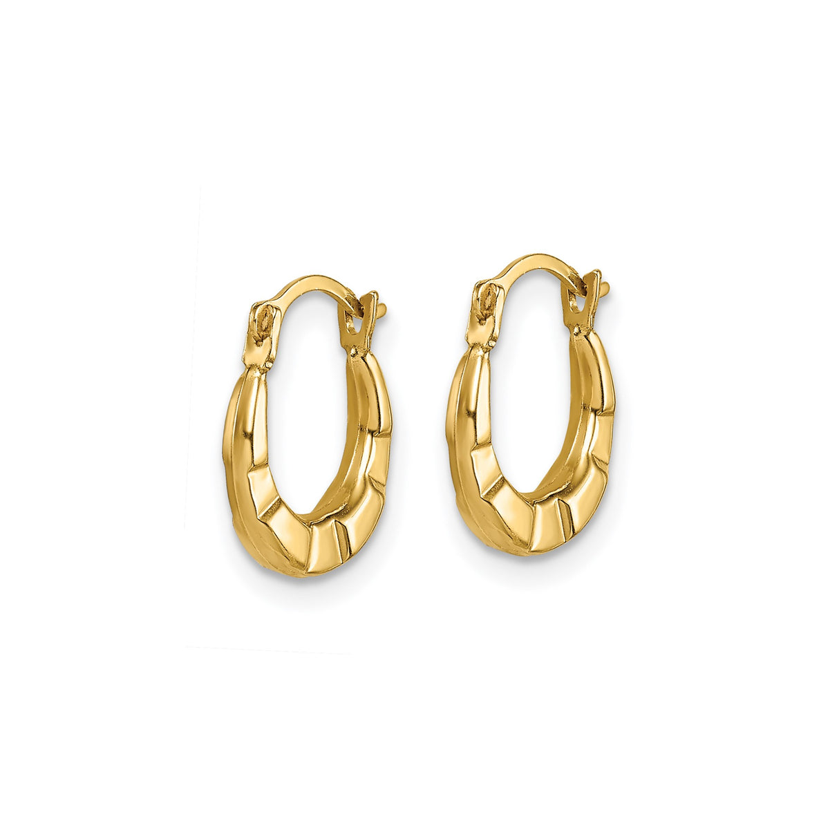 14k Yellow Gold Hoop Earrings, Small Polished Hoops with Ridged Design, Classic Minimalist Style