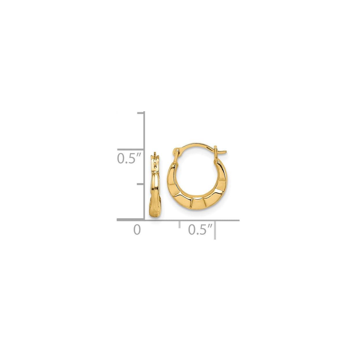14k Yellow Gold Hoop Earrings, Small Polished Hoops with Ridged Design, Classic Minimalist Style