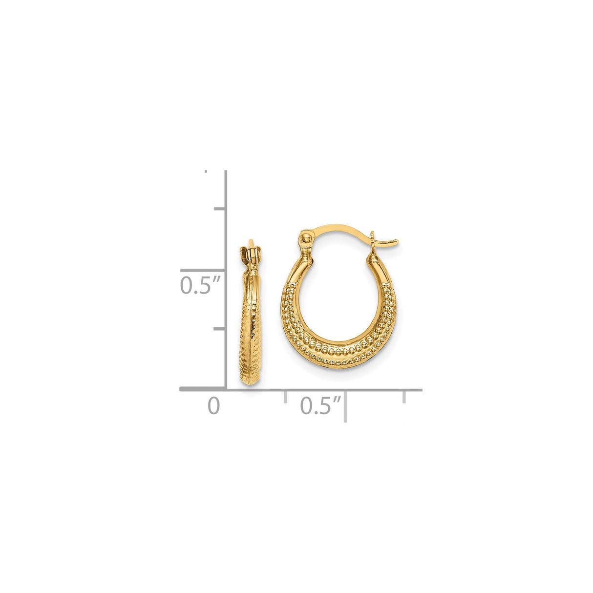 14k Yellow Gold Hoop Earrings with Beaded Texture and Hinged Closure, Vintage Inspired Classic Style
