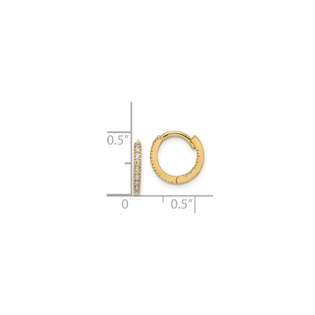 14k Yellow Gold Huggie Hoop Earrings with Round Cut White Diamonds, Shared Prong Setting