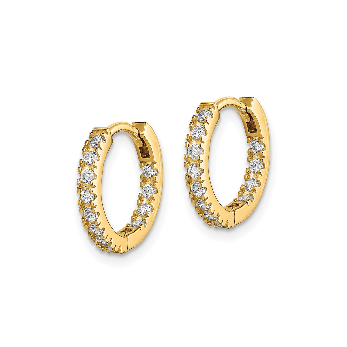14k Yellow Gold Hoop Earrings with Cubic Zirconia, Small Huggie Channel Set Design for Women