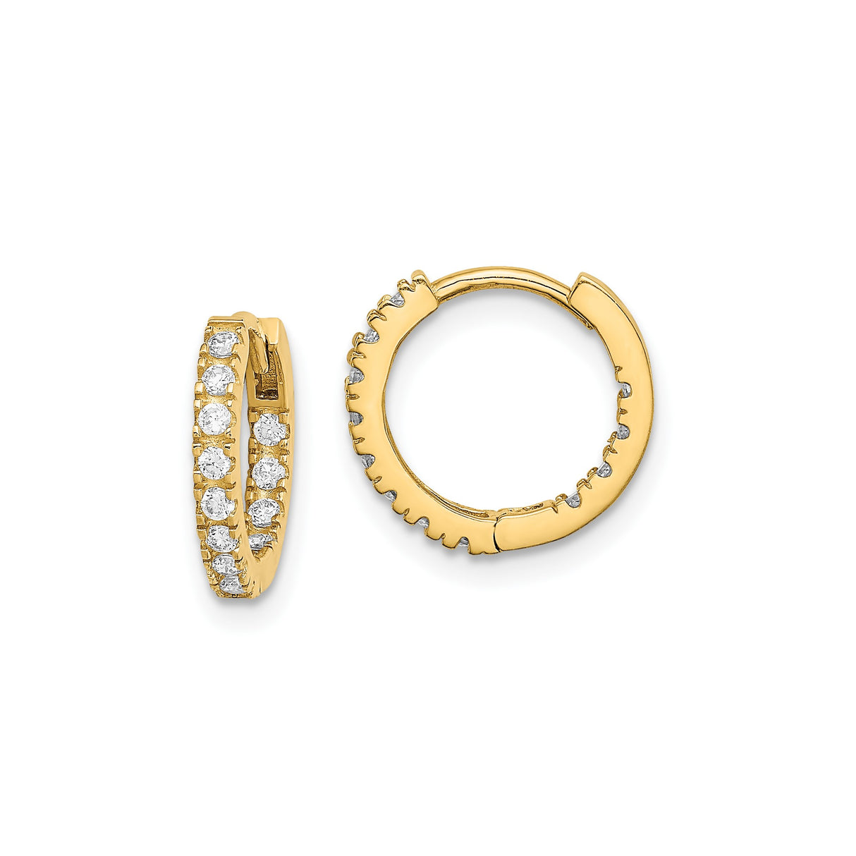 14k Yellow Gold Hoop Earrings with Cubic Zirconia, Small Huggie Channel Set Design for Women