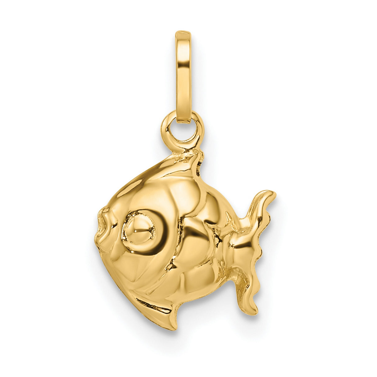 14k Yellow Gold Fish Charm Pendant with Detailed Tropical Ocean Theme Design