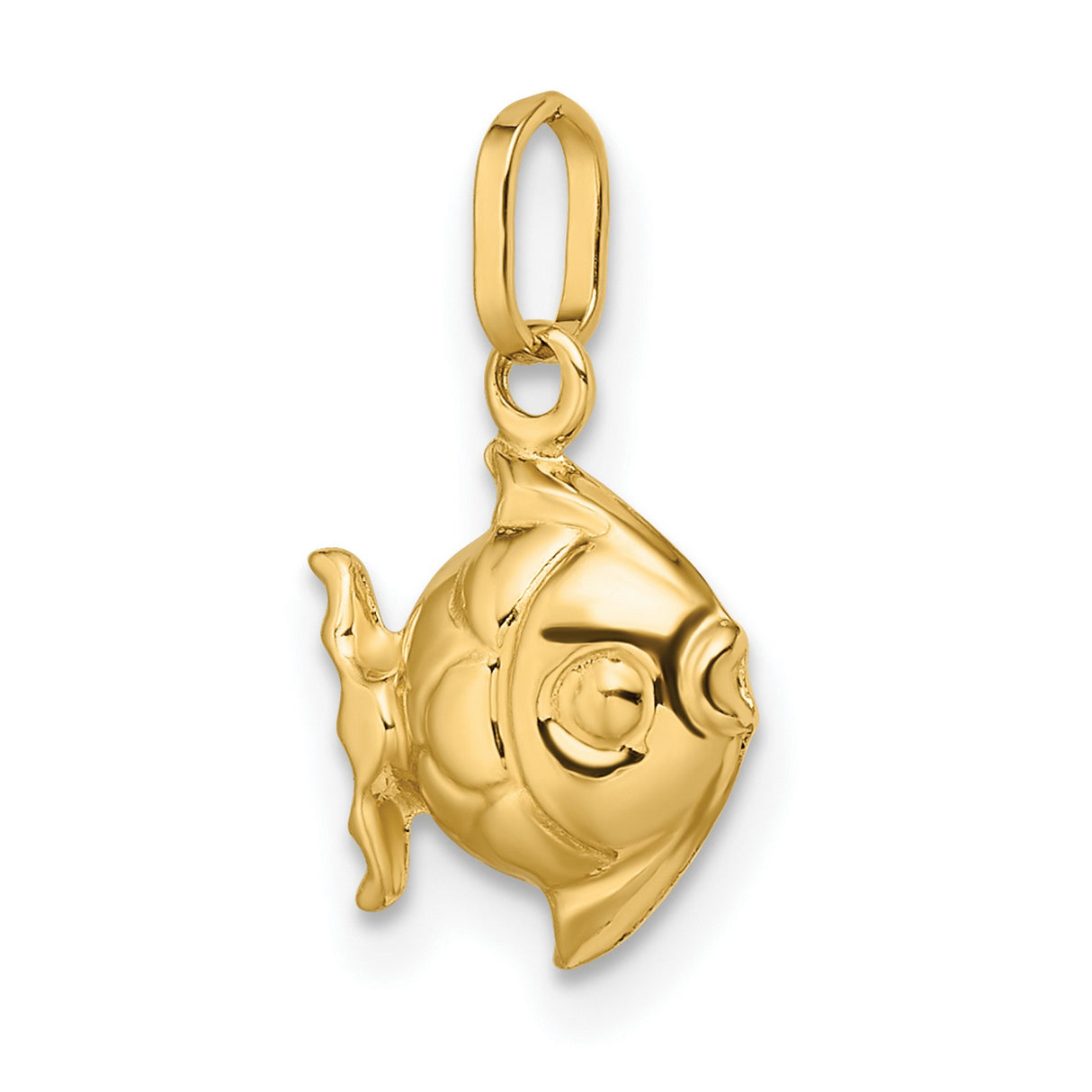 14k Yellow Gold Fish Charm Pendant with Detailed Tropical Ocean Theme Design