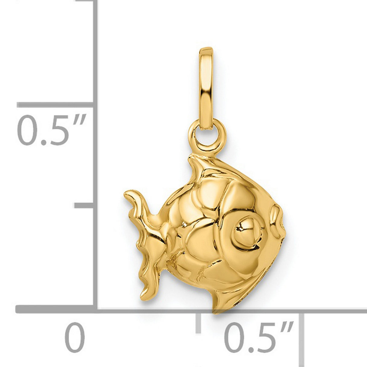 14k Yellow Gold Fish Charm Pendant with Detailed Tropical Ocean Theme Design