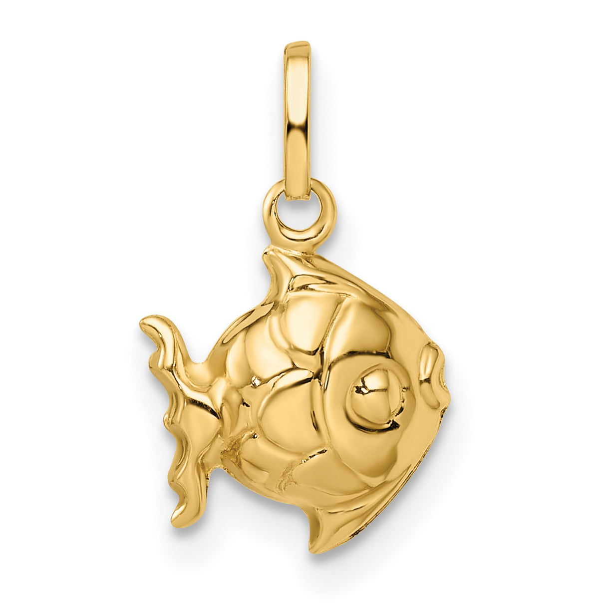 14k Yellow Gold Fish Charm Pendant with Detailed Tropical Ocean Theme Design