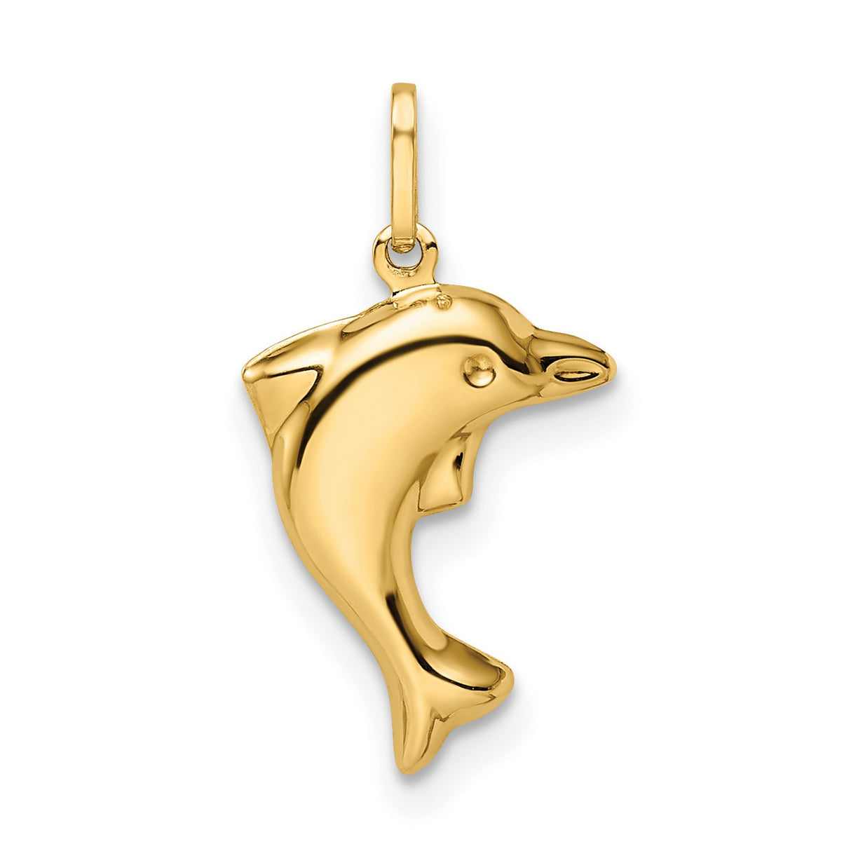 14k Yellow Gold Dolphin Pendant, Jumping Dolphin Ocean Life Charm, Nautical Sea-Inspired Jewelry