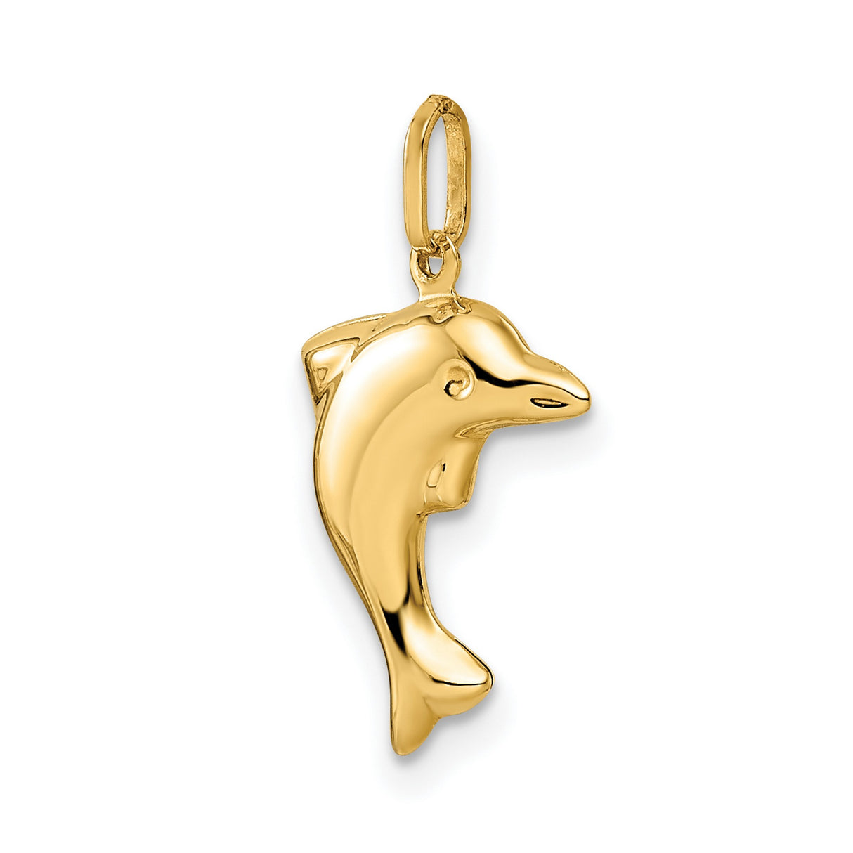 14k Yellow Gold Dolphin Pendant, Jumping Dolphin Ocean Life Charm, Nautical Sea-Inspired Jewelry