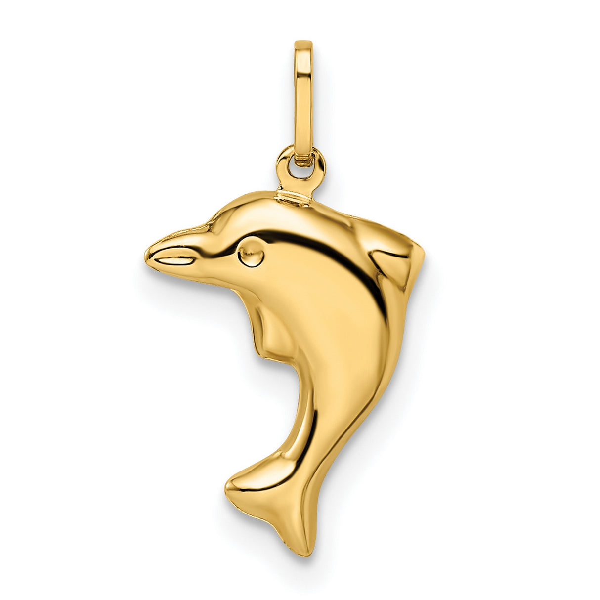 14k Yellow Gold Dolphin Pendant, Jumping Dolphin Ocean Life Charm, Nautical Sea-Inspired Jewelry