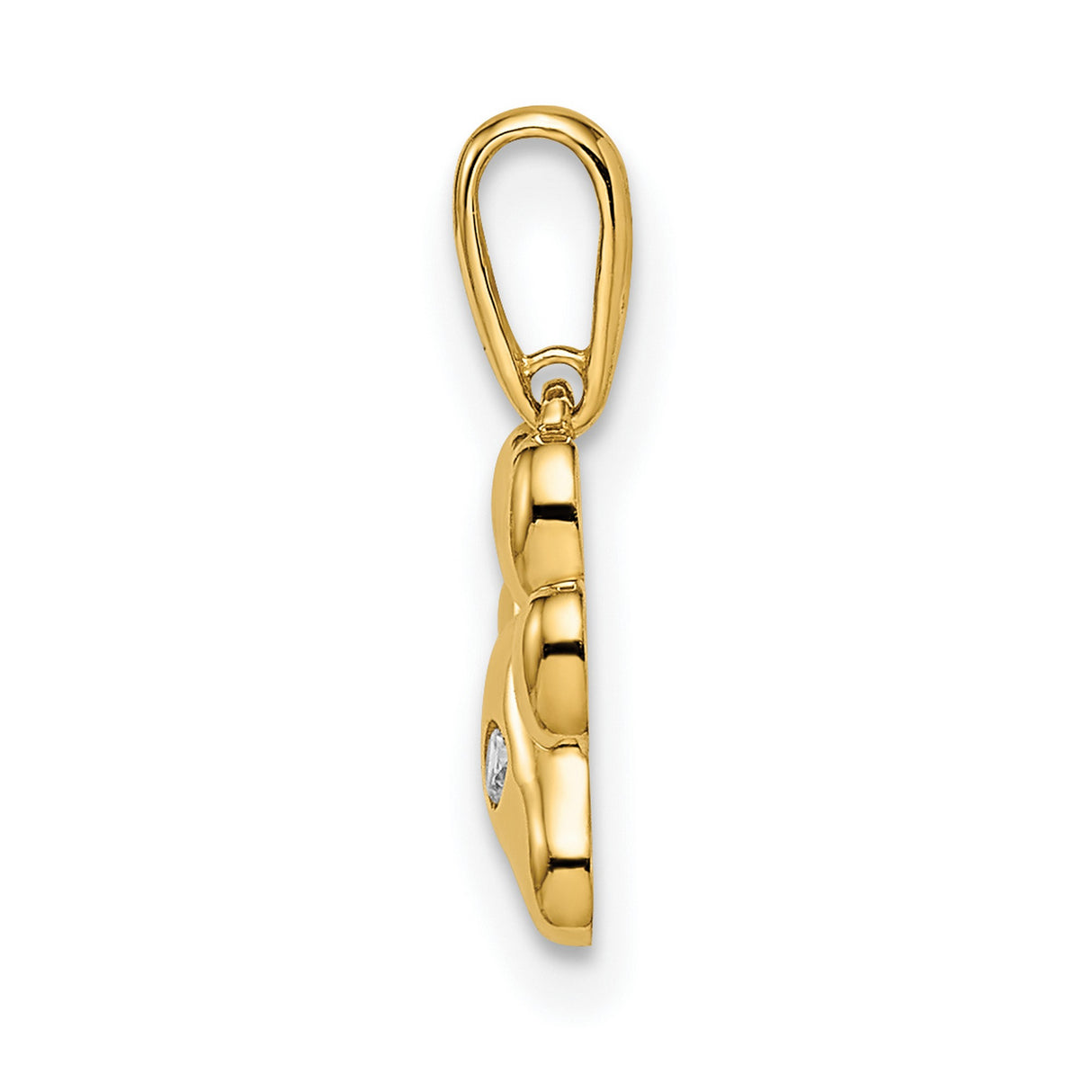 14k Yellow Gold Paw Print Pendant with Cubic Zirconia, Polished Pet Charm for Animal Lovers