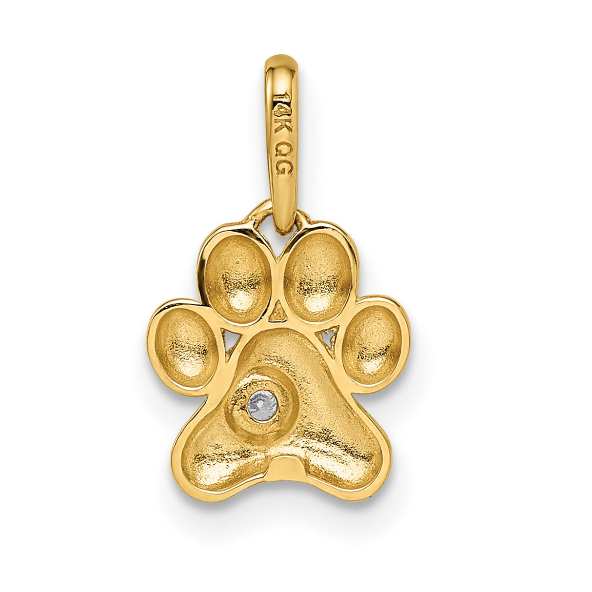 14k Yellow Gold Paw Print Pendant with Cubic Zirconia, Polished Pet Charm for Animal Lovers