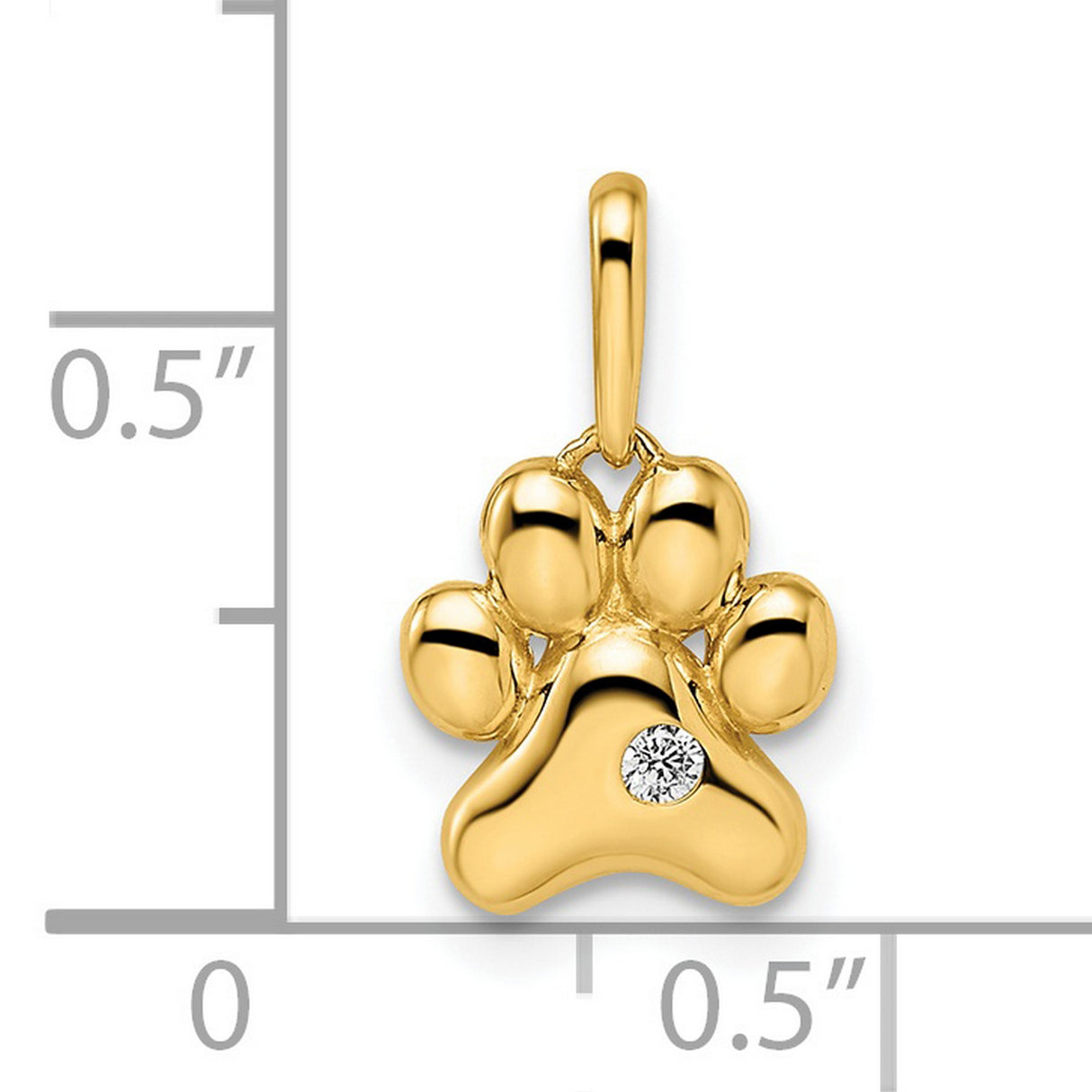 14k Yellow Gold Paw Print Pendant with Cubic Zirconia, Polished Pet Charm for Animal Lovers