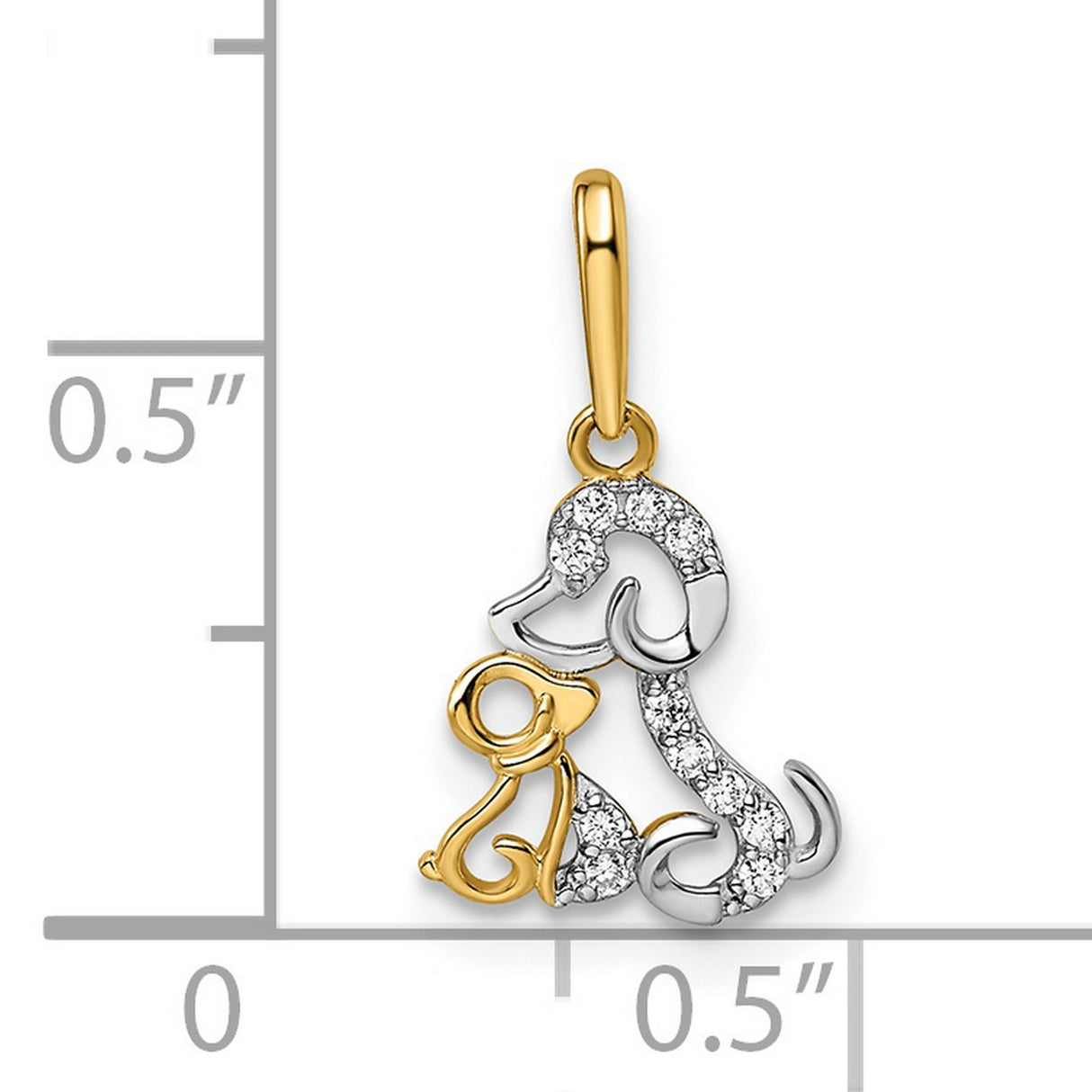 14k Multi-Tone Gold Dog and Puppy Pendant with Cubic Zirconia, Animal Outline Charm
