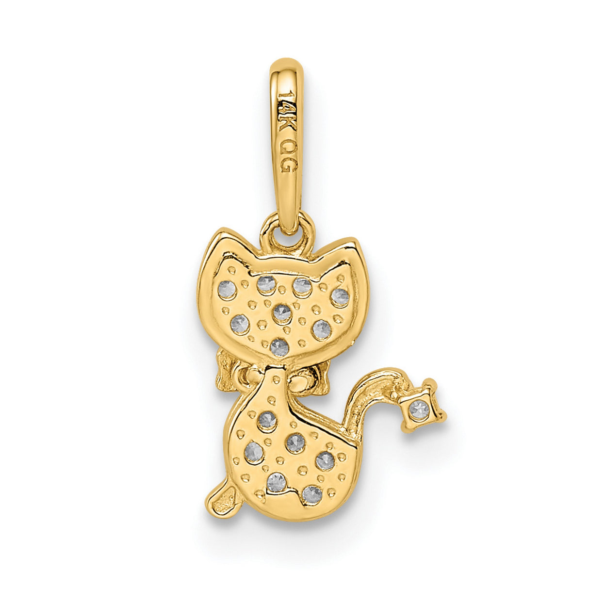 14k Yellow Gold Cat Pendant with Cubic Zirconia Accents and Bowtie Detail