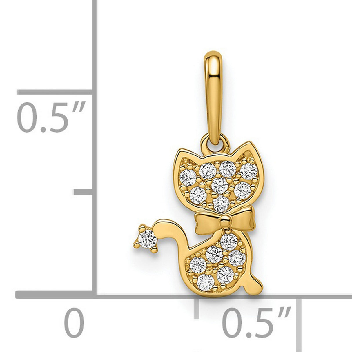 14k Yellow Gold Cat Pendant with Cubic Zirconia Accents and Bowtie Detail