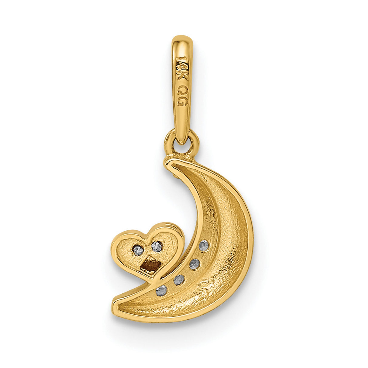 14k Two-Tone Gold Moon and Heart Pendant with Cubic Zirconia, Romantic Symbolic Jewelry Charm