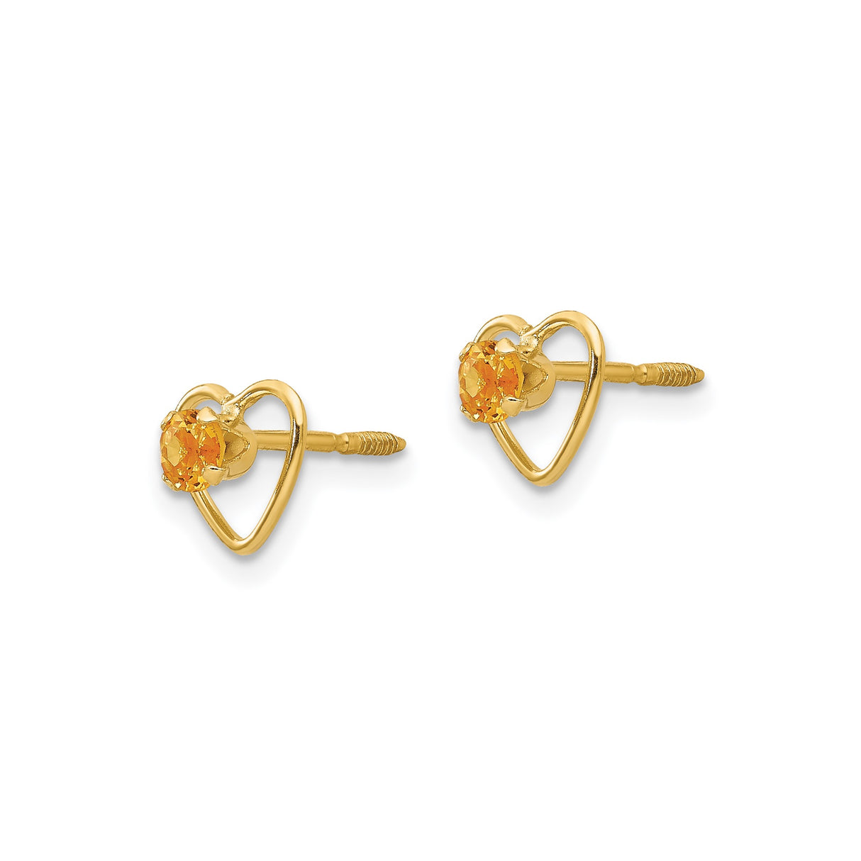 14k Yellow Gold Open Heart Stud Earrings with Citrine Gemstone, Romantic Jewelry for Women