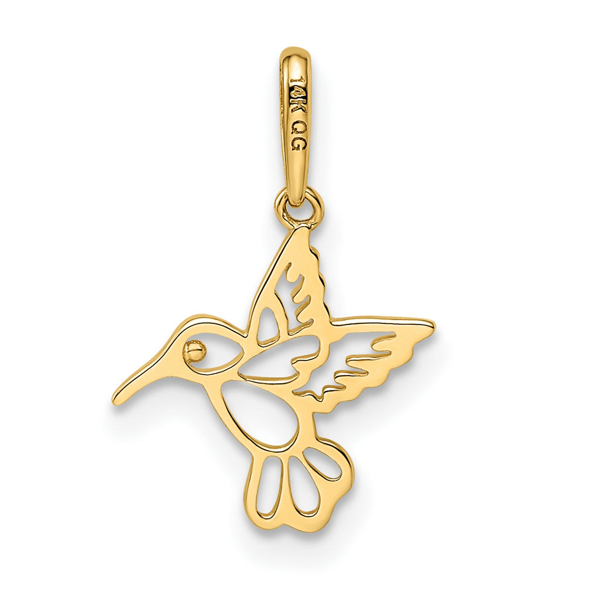 14k Yellow Gold Hummingbird Pendant with Openwork Design, Nature-Inspired Bird Charm for Women