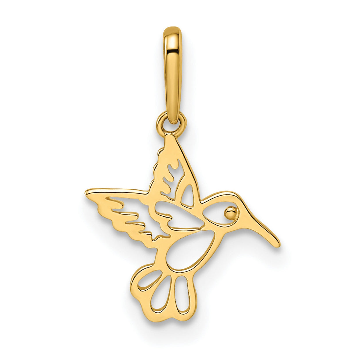 14k Yellow Gold Hummingbird Pendant with Openwork Design, Nature-Inspired Bird Charm for Women